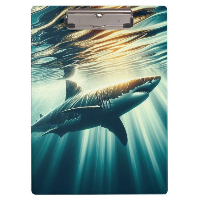 Shark in the deep blue sea & sunlight clipboard (Front)