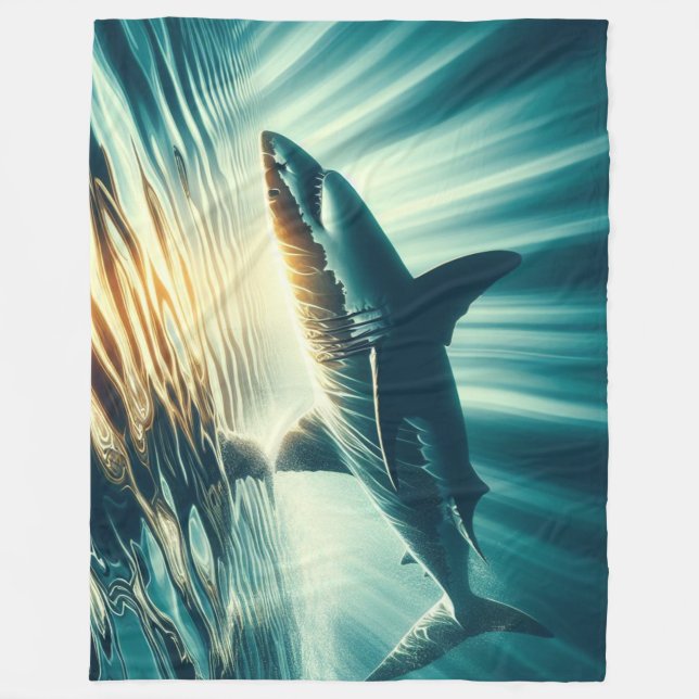 Shark in the deep blue sea & sunlight fleece blanket (Front)