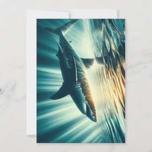 Shark in the deep blue sea & sunlight holiday card