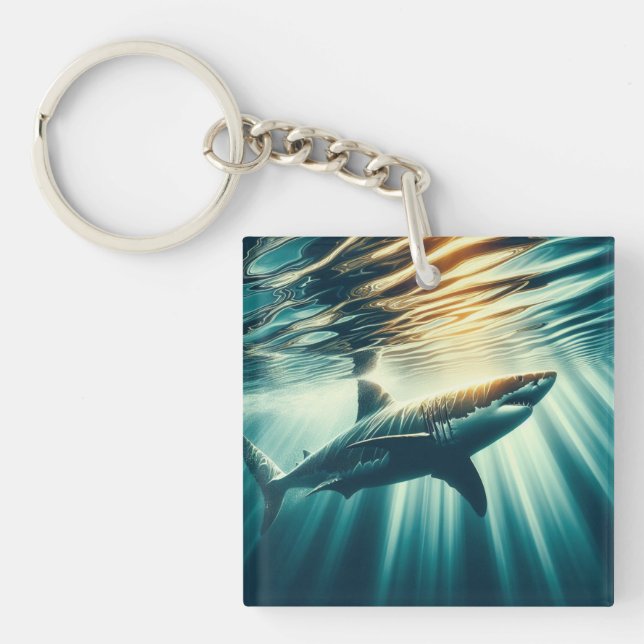 Shark in the deep blue sea & sunlight key ring (Front)