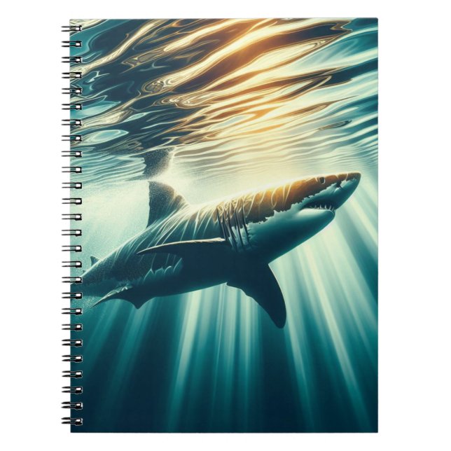 Shark in the deep blue sea & sunlight notebook (Front)