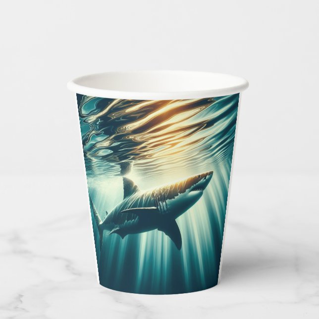 Shark in the deep blue sea & sunlight paper cups (Front)
