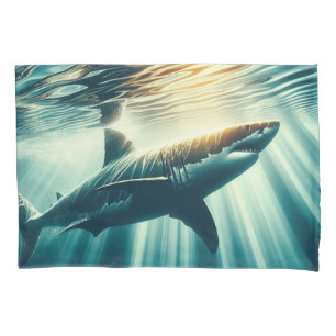 Shark in the deep blue sea & sunlight pillowcase