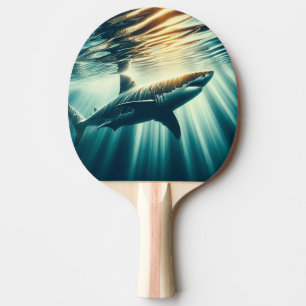 Shark in the deep blue sea & sunlight ping pong paddle