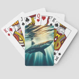Shark in the deep blue sea & sunlight playing cards