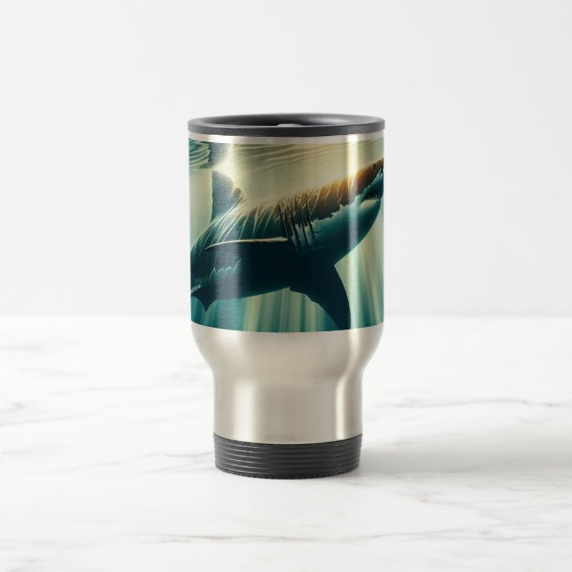 Shark in the deep blue sea & sunlight travel mug (Center)