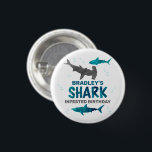 Shark Infested Any Age Birthday Party 3 Cm Round Badge<br><div class="desc">Celebrate in style with these trendy birthday party buttons. The design is easy to personalize with your own wording and your family and friends will be thrilled when they receive these fabulous party buttons.</div>