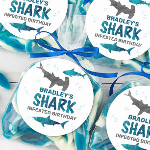 Shark Infested Any Age Birthday Party Classic Round Sticker