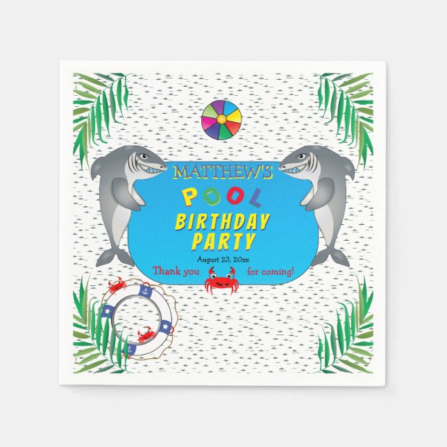 Shark Infested Boy Birthday Pool Party Napkin (Front)
