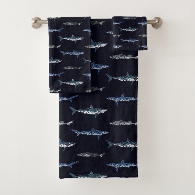 Shark Invasion Pattern Bath Towel Set (Insitu)