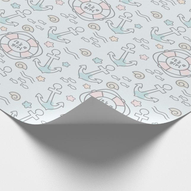 Shark It's A Girl Wrapping Paper (Corner)