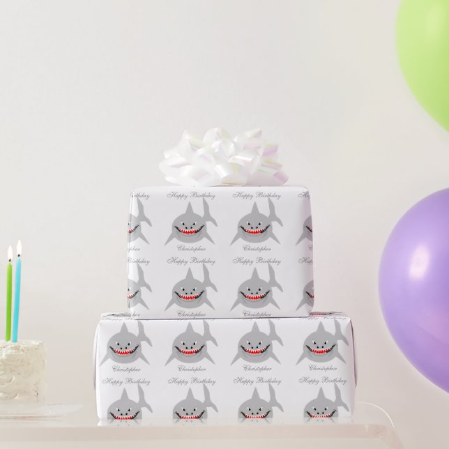 Shark Just Add Name Birthday Wrapping Paper (Party Gifts)