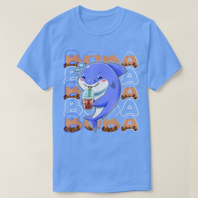 Shark Kawaii Boba Cute Anime Shark Kawaii Tea Drin T-Shirt (Design Front)