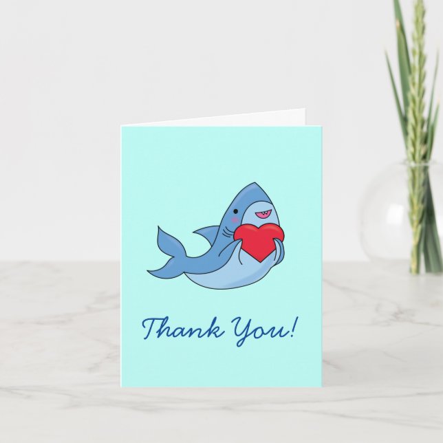 Shark Kid Cute Kawaii Thank You Stationary Cards (Front)