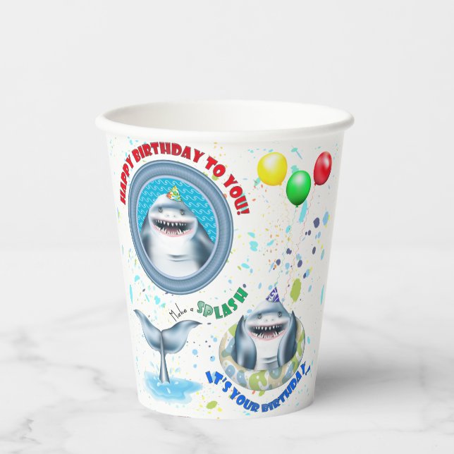 Shark Kids Birthday Party Paper Cups (Front)
