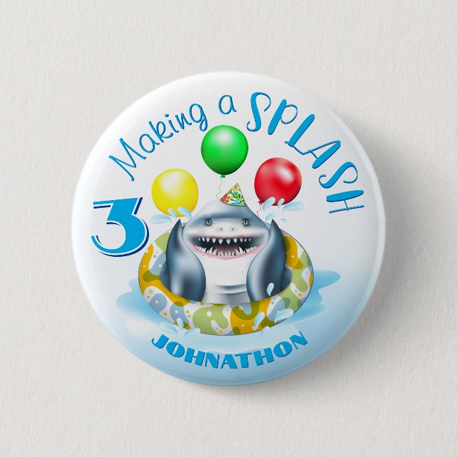 Shark Kids Birthday Pool Party 6 Cm Round Badge (Front)