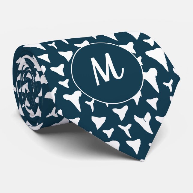 Shark Lover and Marine Biologist Monogram Teeth Tie (Rolled)