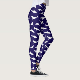 Shark Lover Navy Blue and White Pattern Leggings