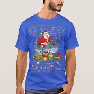 Shark Lover Ugly Santa Riding Shark Christmas T-Shirt