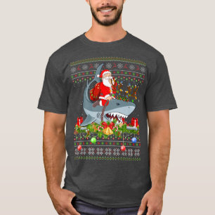 Shark Lover Ugly Santa Riding Shark Christmas T-Shirt