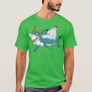 Shark Lover Xmas Lights Santa Yeti Ride Shark Chri T-Shirt
