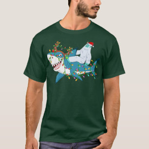 Shark Lover Xmas Lights Santa Yeti Ride Shark Chri T-Shirt