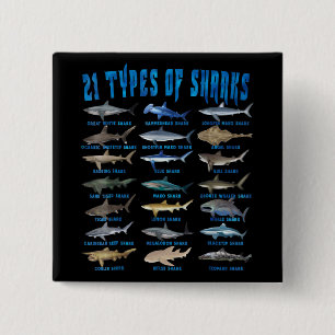 Shark Lovers 21 Types Of Sharks Ocean Animal 15 Cm Square Badge