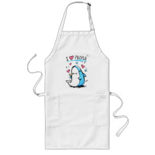 Shark Loves People Funny Doodle Cartoon Long Apron