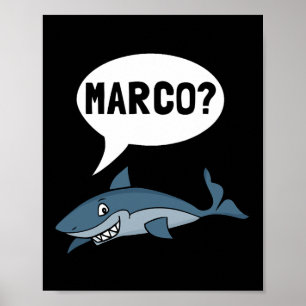 Shark Marco Polo Ocean Vacation Funny Poster