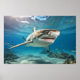 Shark Marine Animal  Blue Ocean Deep Sea Poster