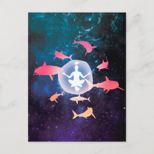 Shark Meditation In Space Surrealistic Art Postcard
