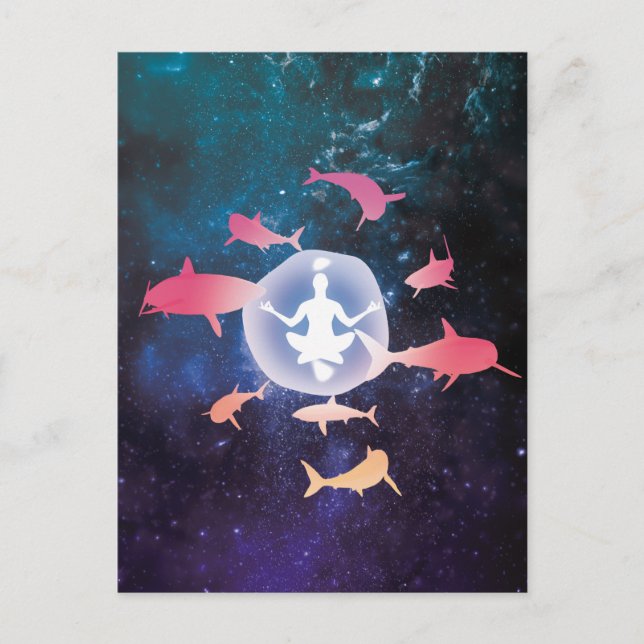 Shark Meditation In Space Surrealistic Art Postcard (Front)