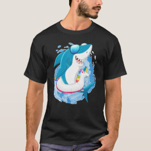Shark Monster Fish Wearing Unicorn Float Summer Vi T-Shirt