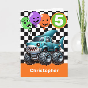 Shark Monster Truck 5th Birthday Halloween Card