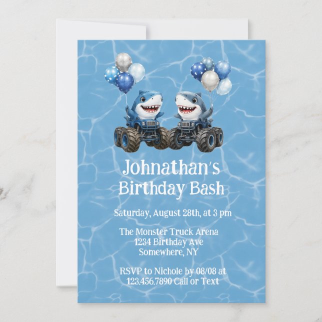 Shark Monster Truck Birthday Bash Invitation (Front)