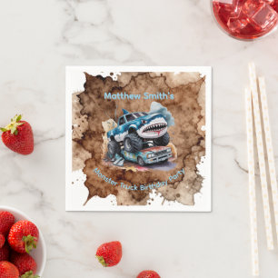 Shark Monster Truck Mud Splatter Boy Birthday  Napkin
