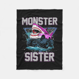 Shark Monster Truck Sister Monster Truck Are My Ja Fleece Blanket