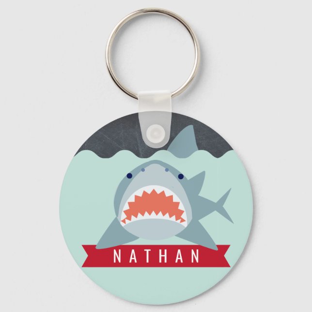 Shark Navy Blue Under the Water Key Ring (Front)