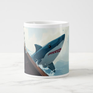Shark Near Boat Large Coffee Mug