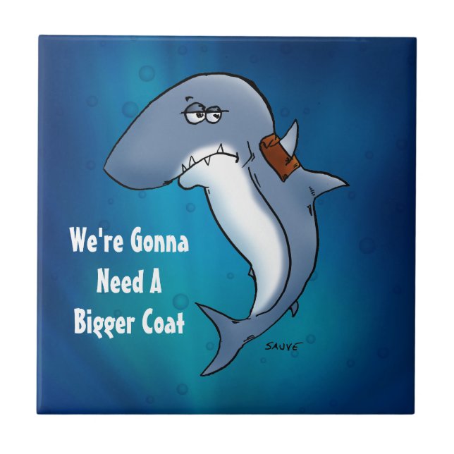 Shark Needs A Bigger Coat Funny Cartoon Tile (Front)