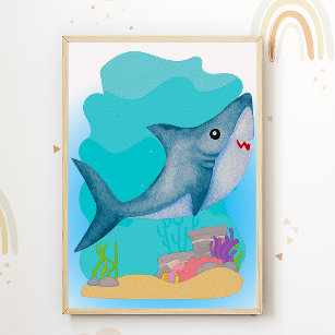 Shark Nursery Print Animal Kids Room Poster
