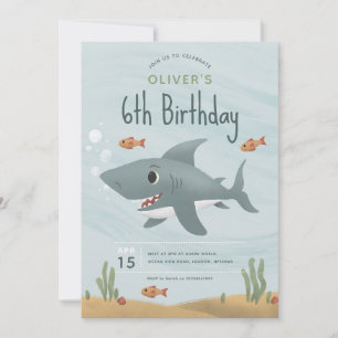 Shark Ocean 6th Birthday Boy Invitation