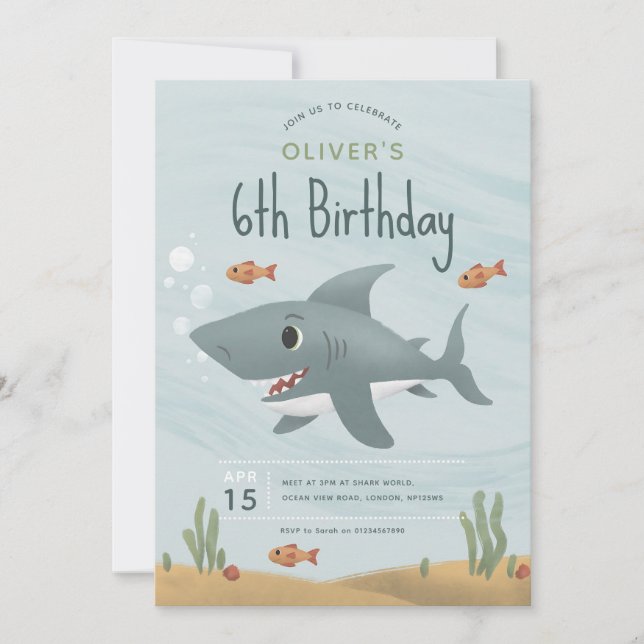 Shark Ocean 6th Birthday Boy Invitation (Front)