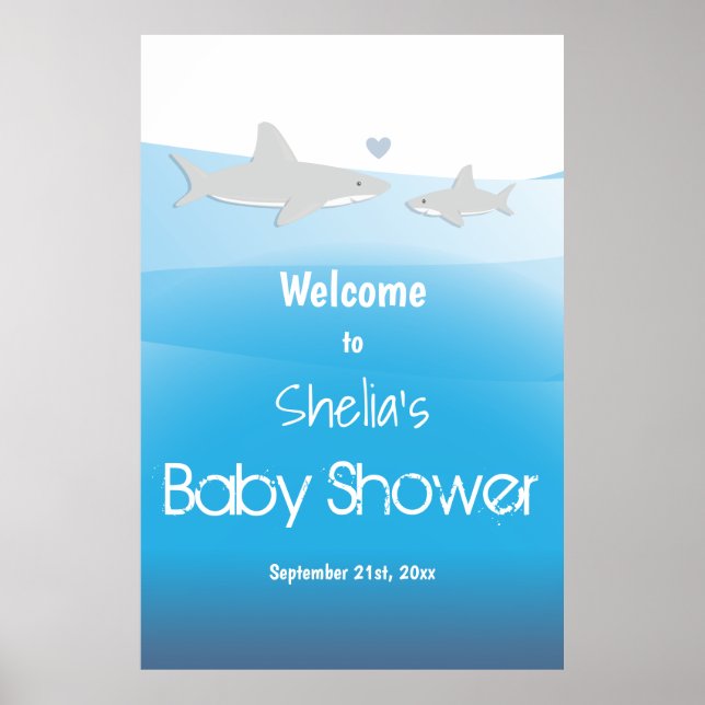 Shark Ocean Baby Shower Welcome Poster (Front)