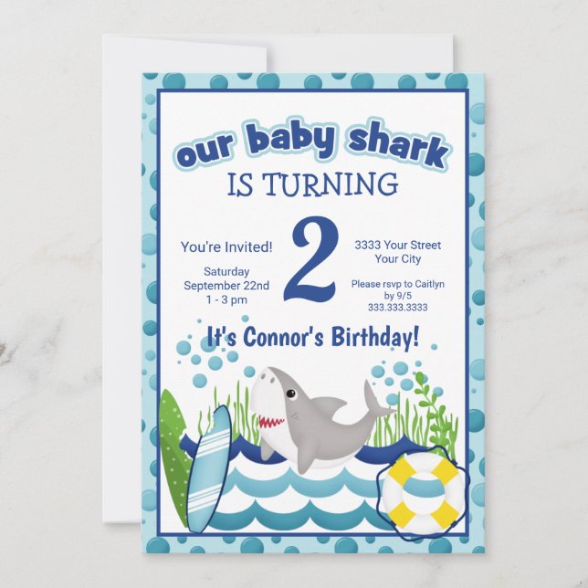 Shark Ocean Beach 2nd Birthday Colorful Invitation (Front)