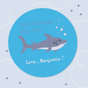 Shark Ocean Birthday Blue Favor Sticker