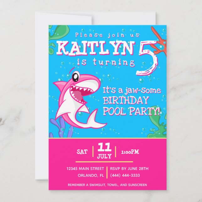 Shark Ocean Kids Girls Any Age Birthday Invitation (Front)