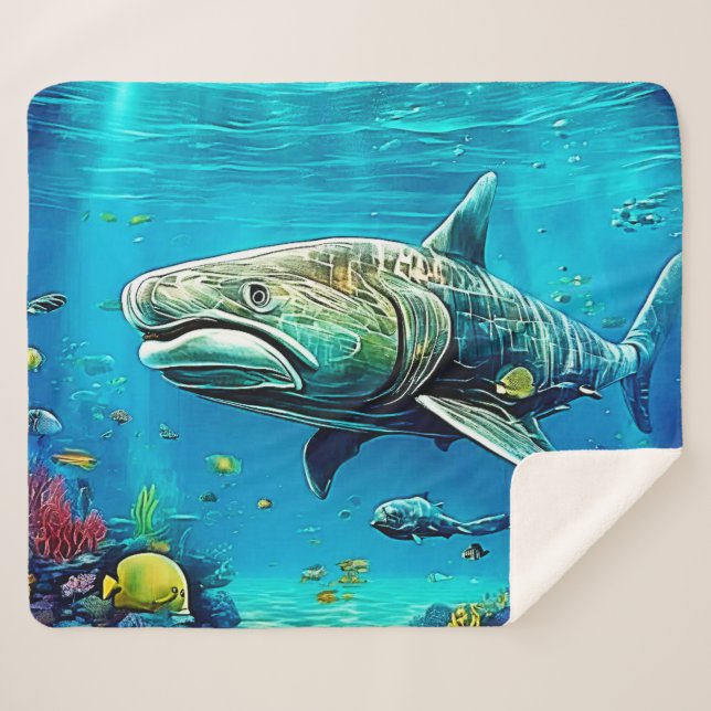Shark Ocean Predator Art Sherpa Blanket (Front (Horizontal))