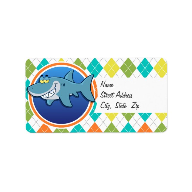Shark on Colourful Argyle Pattern Label (Front)