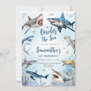 Shark Oneder The Sea 1st Birthday Invitation